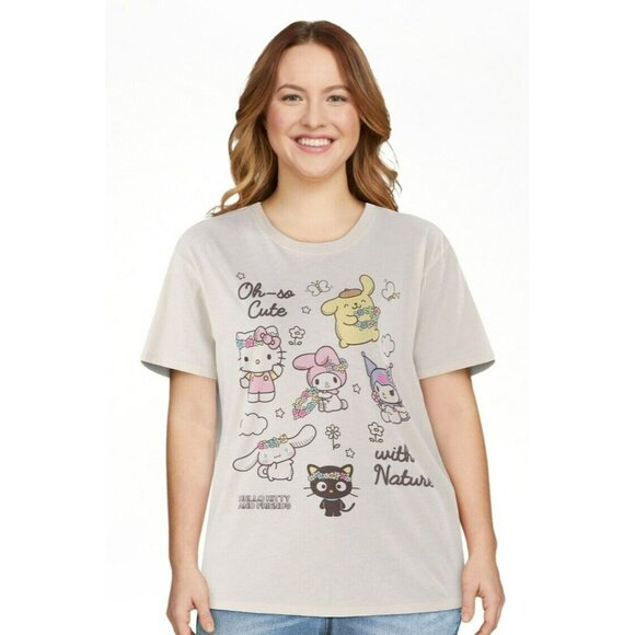 Hello Kitty And Friends Spring Graphic T-Shirt Juniors XL 16-18 Beige - Picture 1 of 6